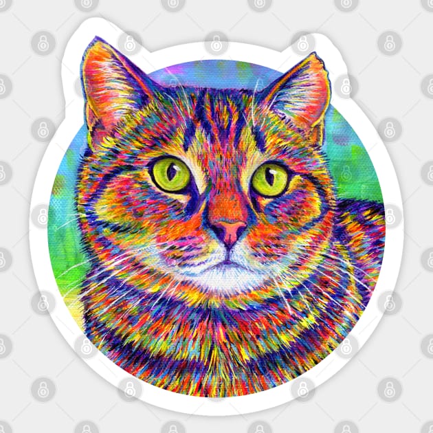 Colorful Rainbow Brown Tabby Cat Sticker by rebeccawangart